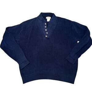 Vintage L.L Bean Heavy Knit Sweater Men sz Large Blue Henley fisherman USA 90s